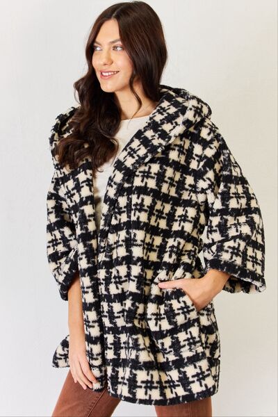 Fuzzy Plaid Waist Tie Hooded Robe Cardigan - Body By J'ne