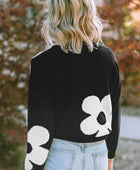 Round Neck Floral Pattern Color Contrast  Design Long Sleeve Sweater - Body By J'ne