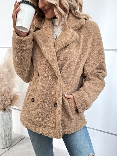 Double-Breasted Lapel Collar Long Sleeve Coat - Body By J'ne