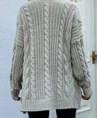 Woven Right Cable-Knit Open Front Cardigan with Front Pockets - Body By J'ne