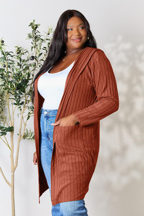 Ribbed Open Front Long Sleeve Cardigan - Body By J'ne