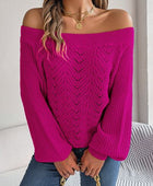 Openwork Off-Shoulder Long Sleeve Sweater - Body By J'ne