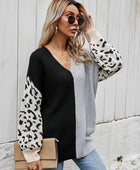 Leopard Color Block V-Neck Tunic Pullover Sweater - Body By J'ne