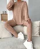 Round Neck Dropped Shoulder Hoodie and Pants Set - Body By J'ne