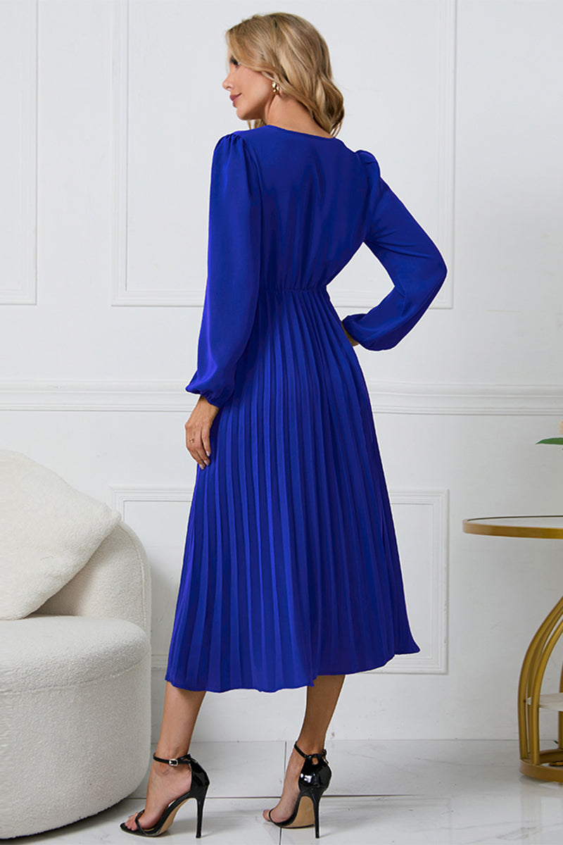 V-Neck Long Sleeve Tie Waist Midi Dress - Body By J'ne