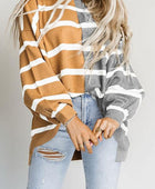 Striped Dropped Shoulder Round Neck Blouse - Body By J'ne