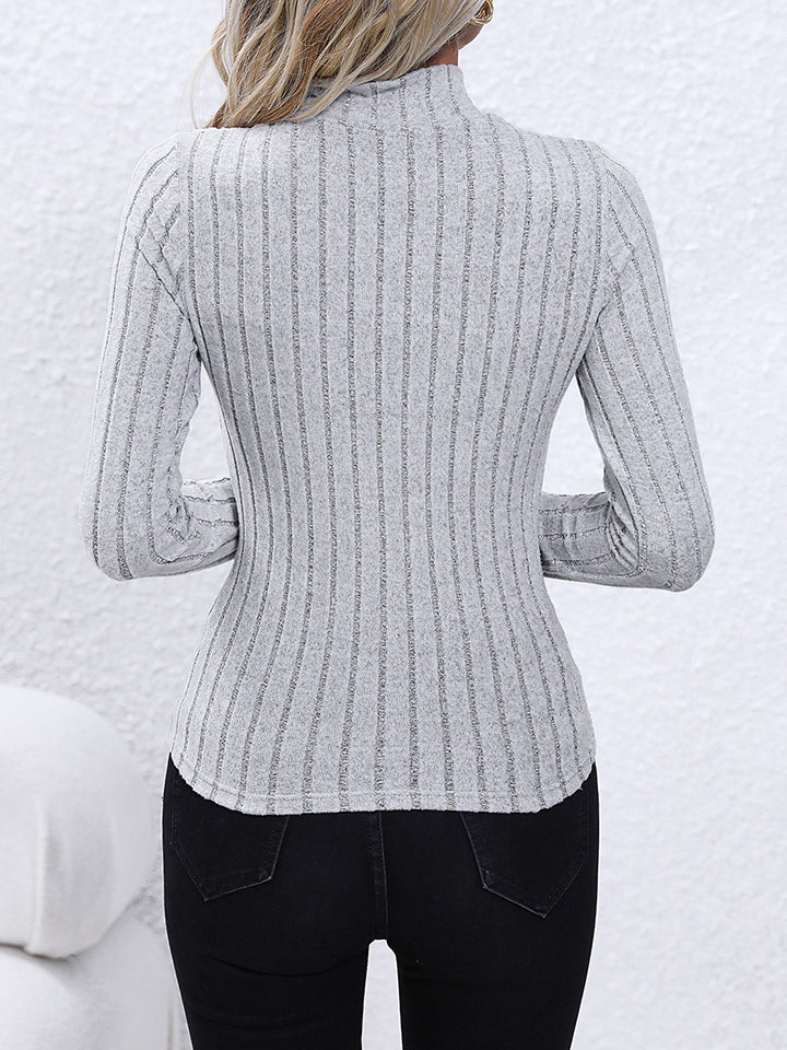 Mock Neck Long Sleeve Knit Top - Body By J'ne