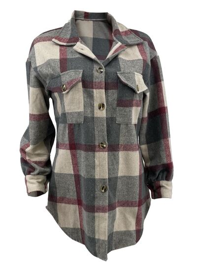 Plaid Button Up Dropped Shoulder Jacket - Body By J'ne