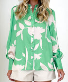 Printed Button Up Lantern Sleeve Shirt - Body By J'ne