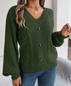 Cable-Knit Buttoned V-Neck Sweater - Body By J'ne