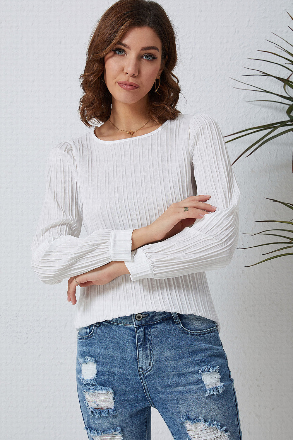 Ribbed Round Neck Long Sleeve Top - Body By J'ne