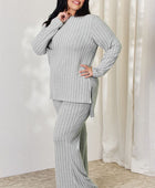 Full Size Ribbed High-Low Top and Wide Leg Pants Set - Body By J'ne