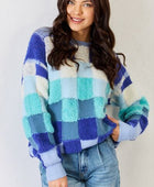 Checkered Round Neck Long Sleeve Sweater - Body By J'ne