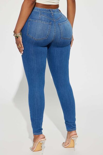 Distressed Buttoned Jeans with Pockets - Body By J'ne