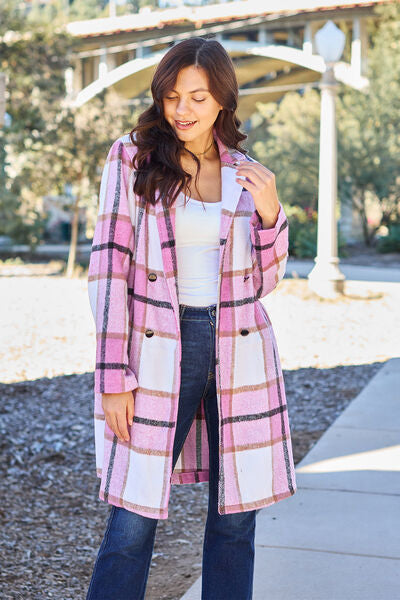 Full Size Plaid Button Up Lapel Collar Coat - Body By J'ne