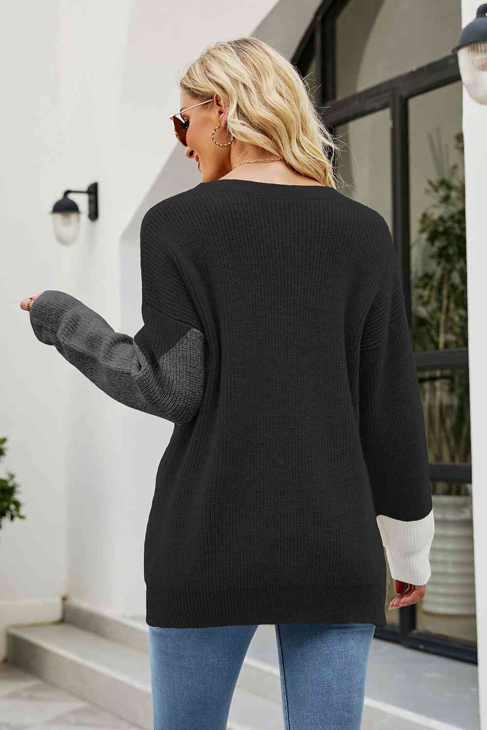 Color Block Round Neck Sweater - Body By J'ne