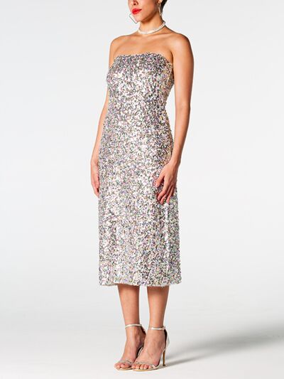 Sequin Straight Neck Midi Wrap Dress - Body By J'ne