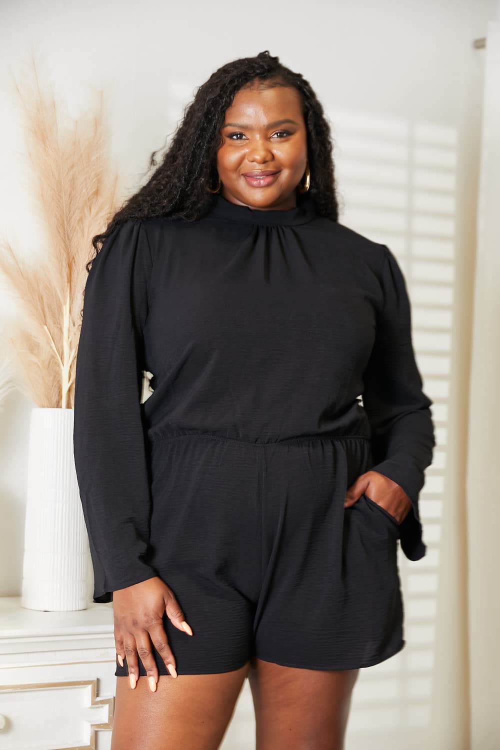 Full Size Open Back Romper with Pockets - Body By J'ne