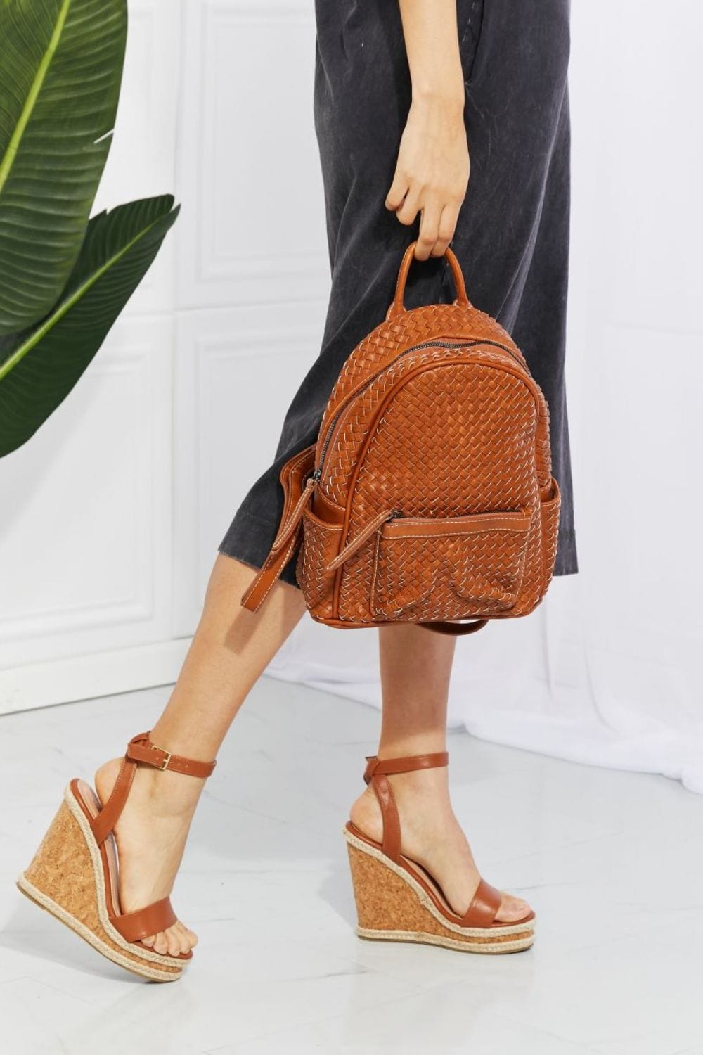 Certainly Chic Faux Leather Woven Backpack - Body By J'ne