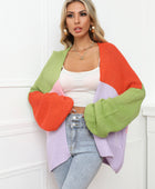 Color Block Open Front Balloon Sleeve Longline Cardigan - Body By J'ne