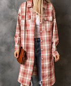 Plaid Button-Up Longline Shacket with Breast Pockets - Body By J'ne