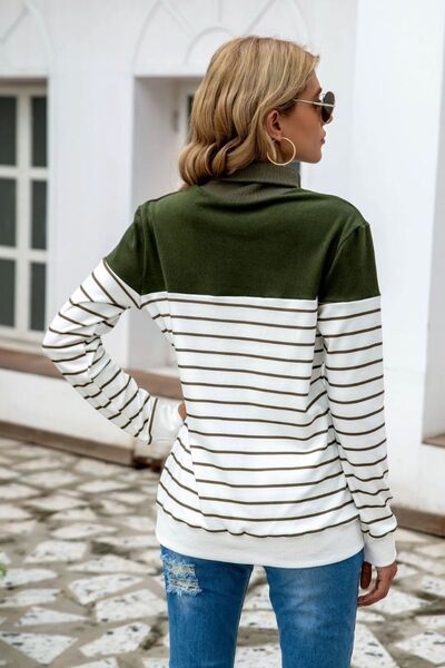 Striped Contrast Turtleneck Sweater - Body By J'ne
