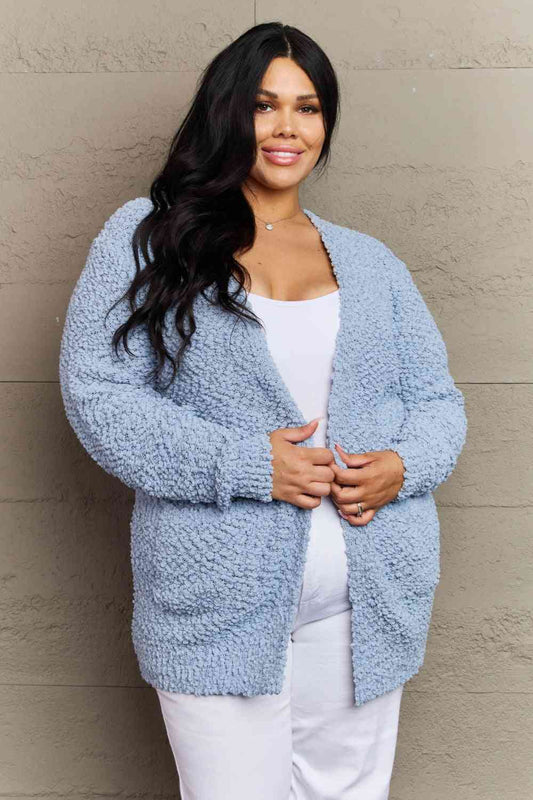 Falling For You Full Size Open Front Popcorn Cardigan - Body By J'ne