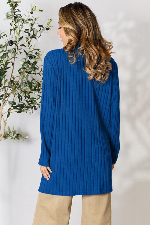 Ribbed Open Front Cardigan with Pockets - Body By J'ne