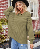 Ribbed Drop Shoulder Lantern Sleeve Sweater - Body By J'ne