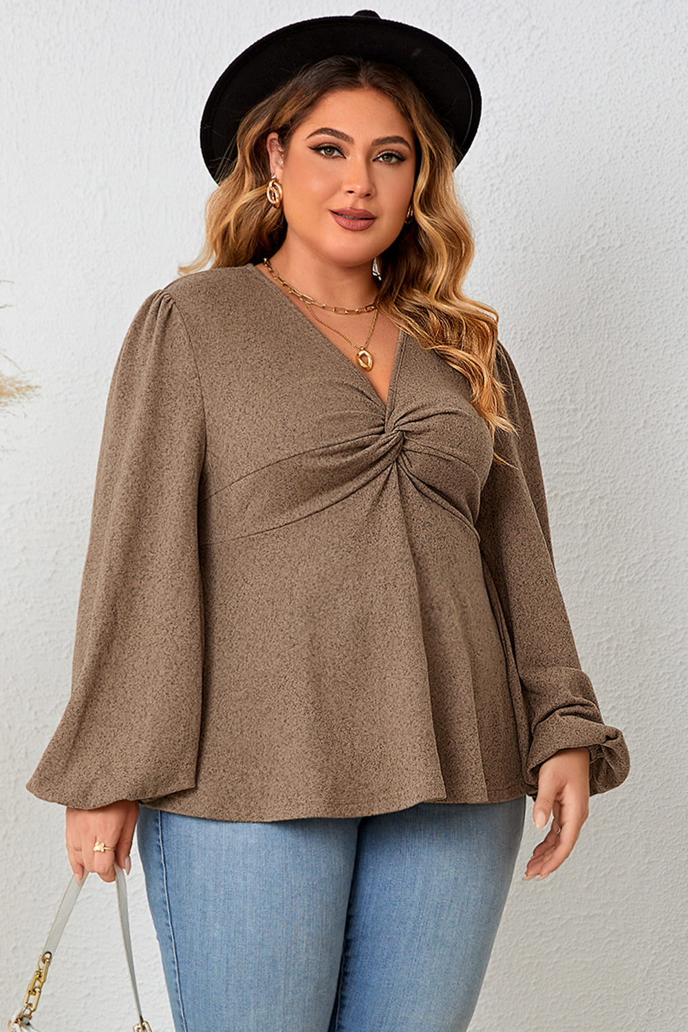 Plus Size Twist Front Balloon Sleeve Blouse - Body By J'ne