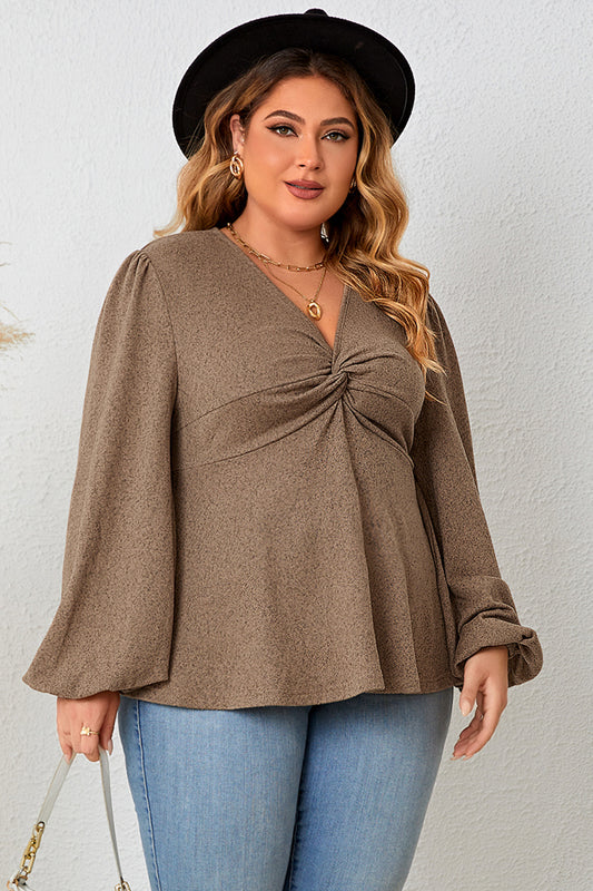 Plus Size Twist Front Balloon Sleeve Blouse - Body By J'ne