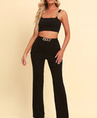 Chain Detail Cropped Cami and Straight Leg Pants Set - Body By J'ne