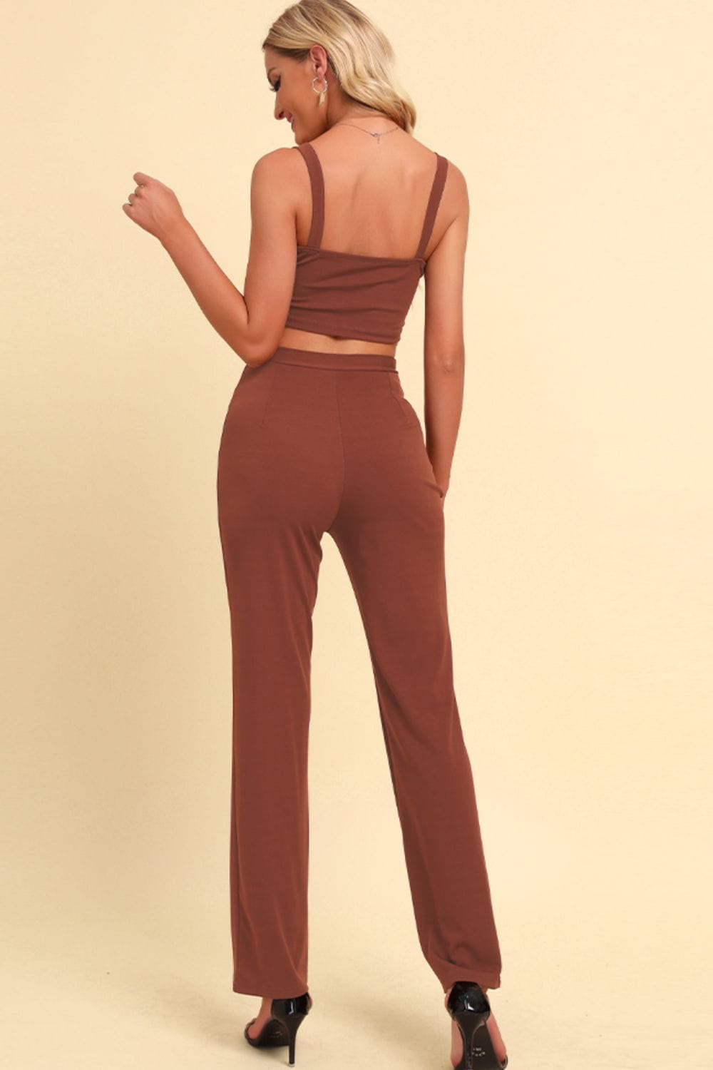 Chain Detail Cropped Cami and Straight Leg Pants Set - Body By J'ne
