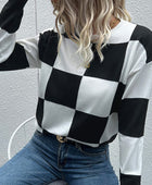 Checkered Dropped Shoulder Knit Pullover - Body By J'ne