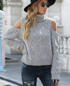 Cold Shoulder Textured Turtleneck Sweater - Body By J'ne