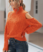 Cold Shoulder Textured Turtleneck Sweater - Body By J'ne