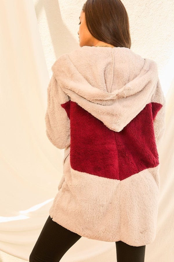 Color Block Long Sleeve Wool Hoodie Jacket With Pocket - Body By J'ne