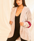 Color Block Long Sleeve Wool Hoodie Jacket With Pocket - Body By J'ne