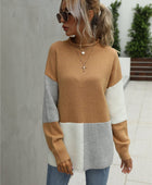 Color Block Round Neck Dropped Shoulder Sweater - Body By J'ne