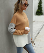 Color Block Round Neck Dropped Shoulder Sweater - Body By J'ne