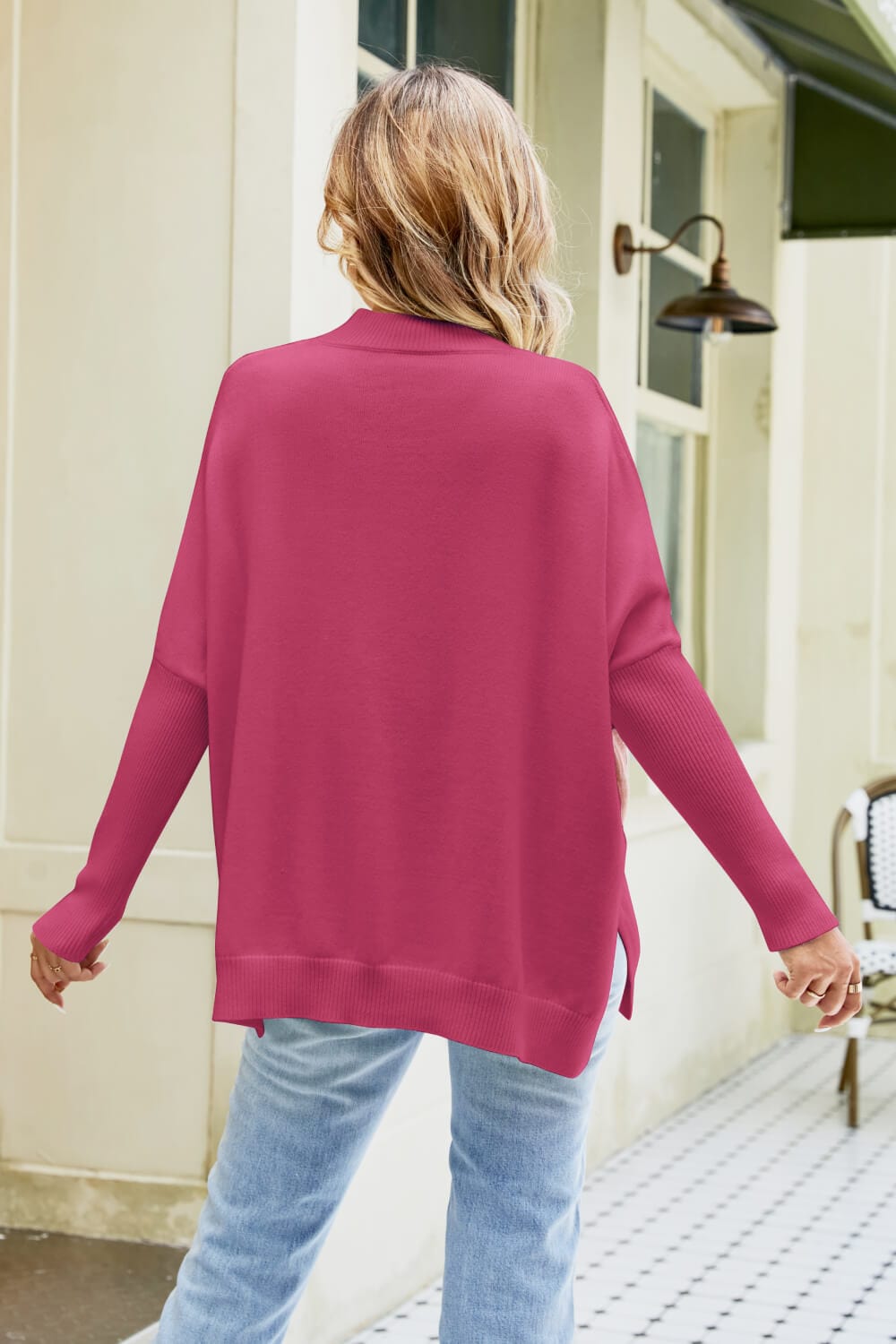 Color Block Round Neck Side Slit Sweater - Body By J'ne