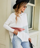 Color Block Round Neck Side Slit Sweater - Body By J'ne