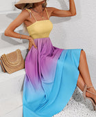 Color Block Tie Shoulder Smocked Maxi Dress - Body By J'ne