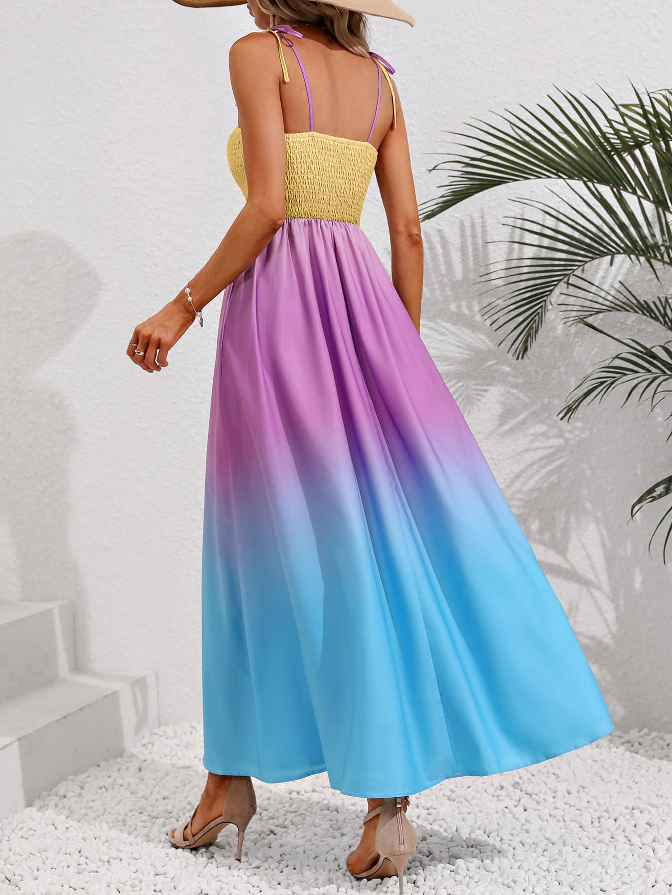 Color Block Tie Shoulder Smocked Maxi Dress - Body By J'ne
