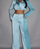 Colorblock Crop Blazer With Matching Low Rise Wide Leg Pant Set With Pockets - Body By J'ne