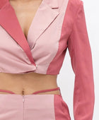 Colorblock Crop Blazer With Matching Low Rise Wide Leg Pant Set With Pockets - Body By J'ne