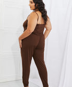 Comfy Casual Full Size Solid Elastic Waistband Jumpsuit in Chocolate - Body By J'ne