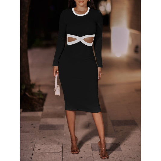 Contrast Cutout Ribbed Bodycon Dress - Body By J'ne