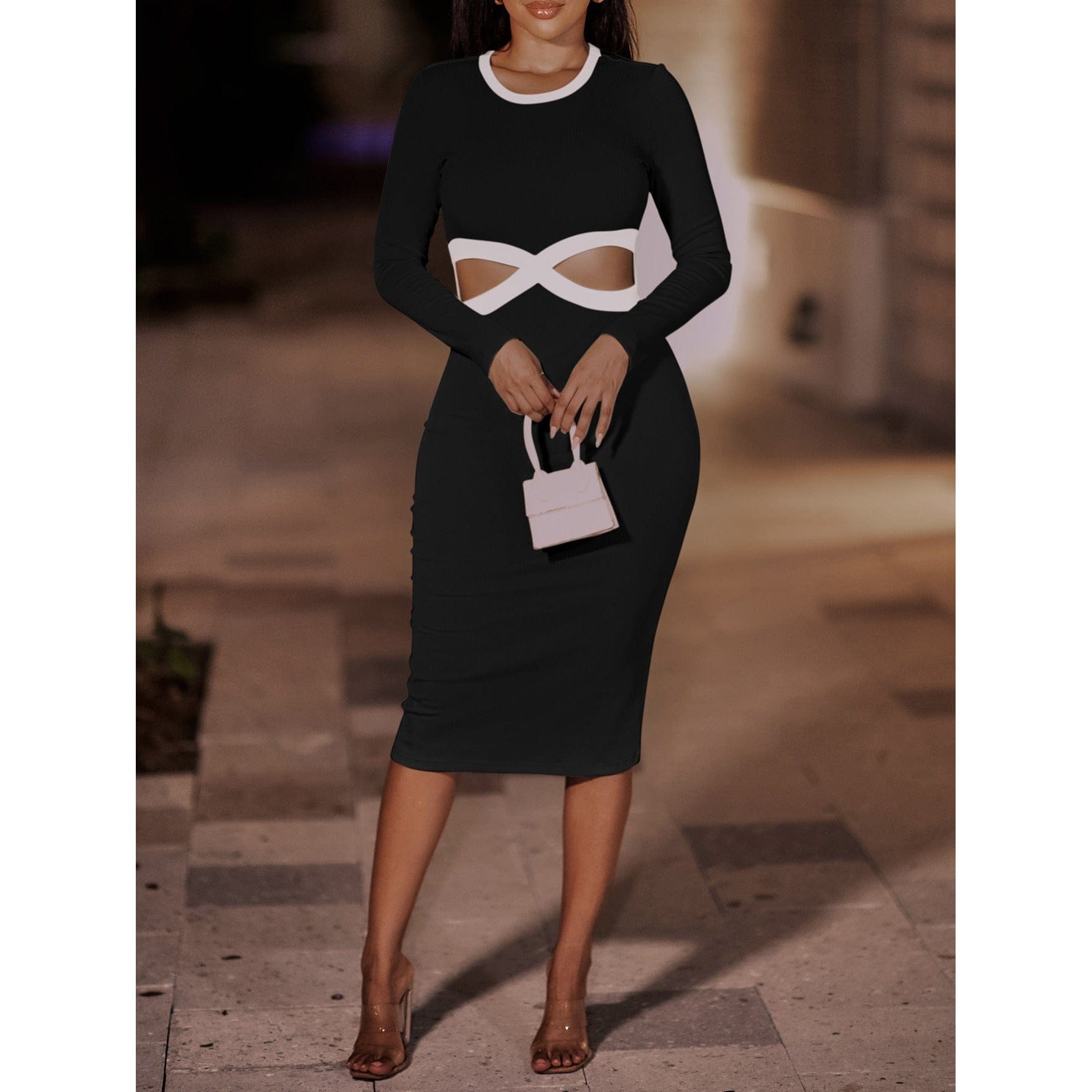 Contrast Cutout Ribbed Bodycon Dress - Body By J'ne