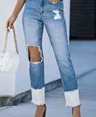 Contrast Distressed High Waist Jeans - Body By J'ne